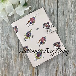 Coach Notebook In Pebbled Leather With Rocket Ship Print